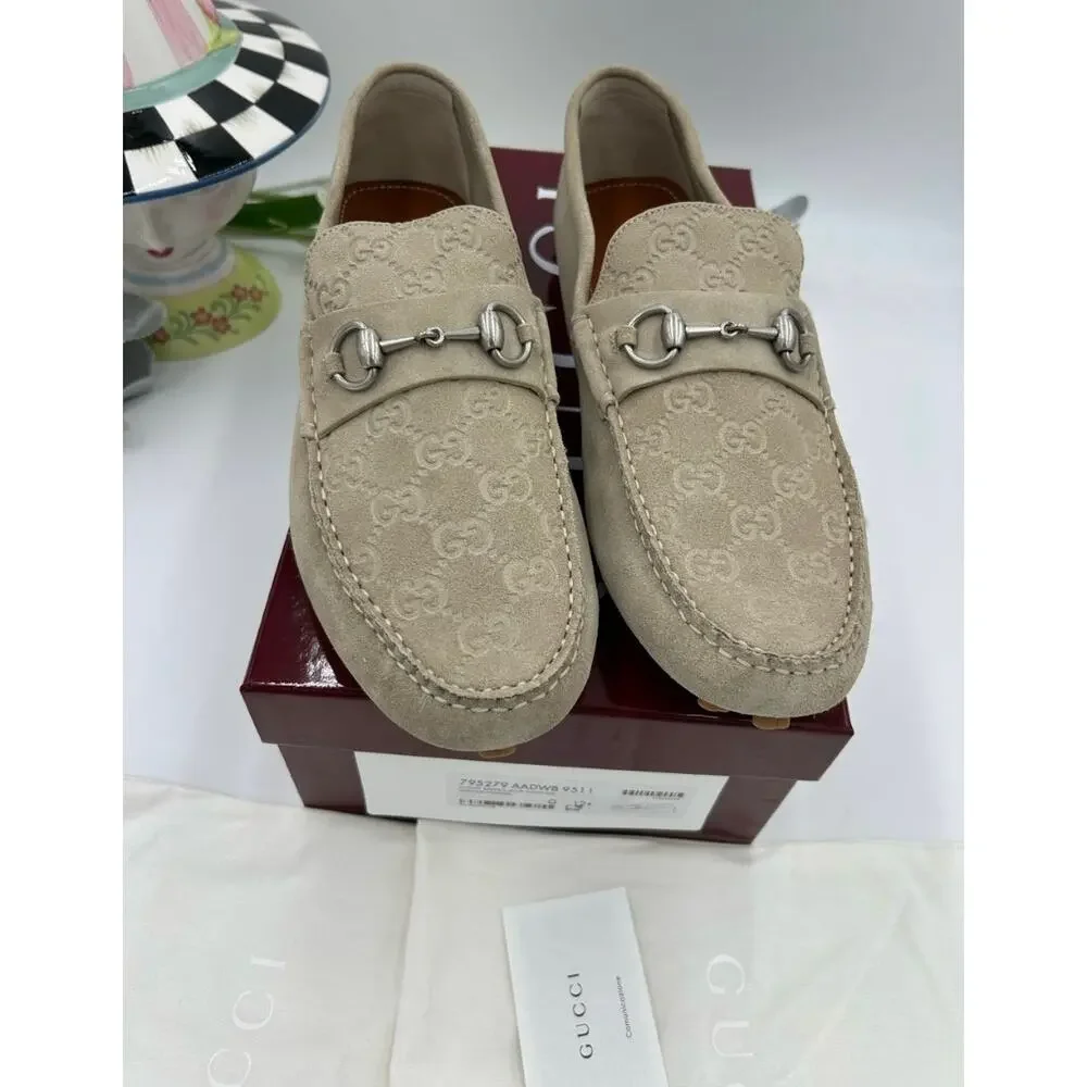 Men's Gucci suede GG embossed loafers size 12.5 fits 13 US made in Italy